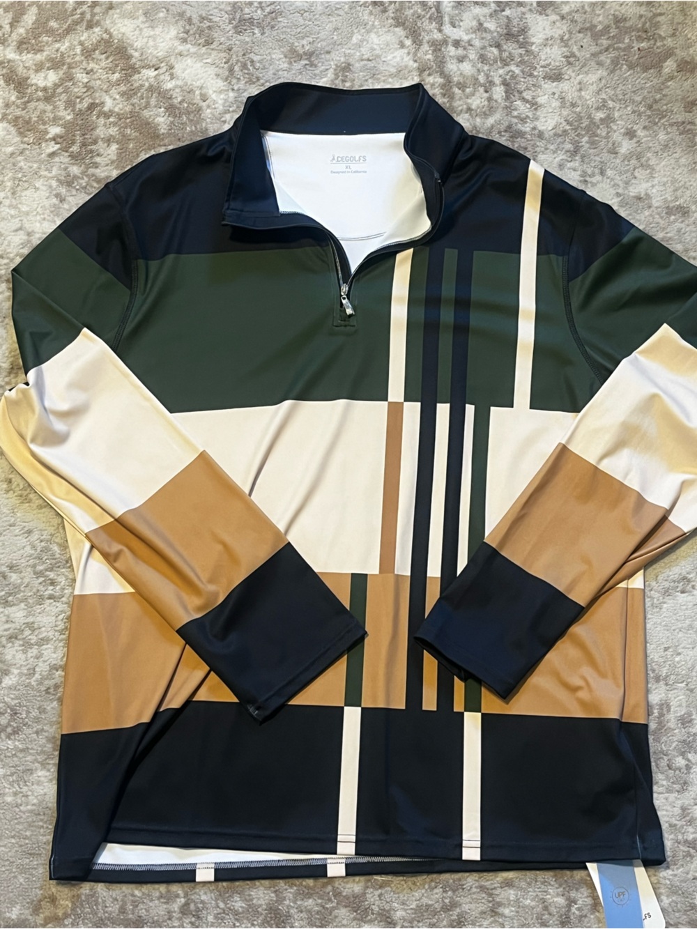 NWT Acegolfs Mens XL Colorblock Geometric Long Sleeve 1/4 Zip Golf Pullover UPF